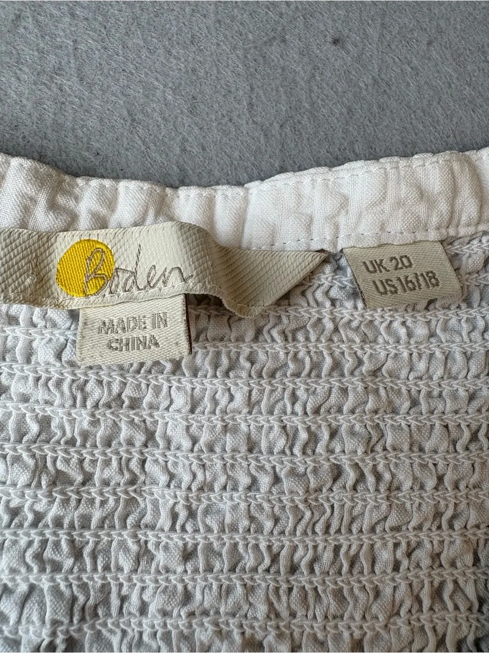Boden Ada Puff Sleeve Seersucker White Blouse Smocked Button Front Shirt Sz 16
